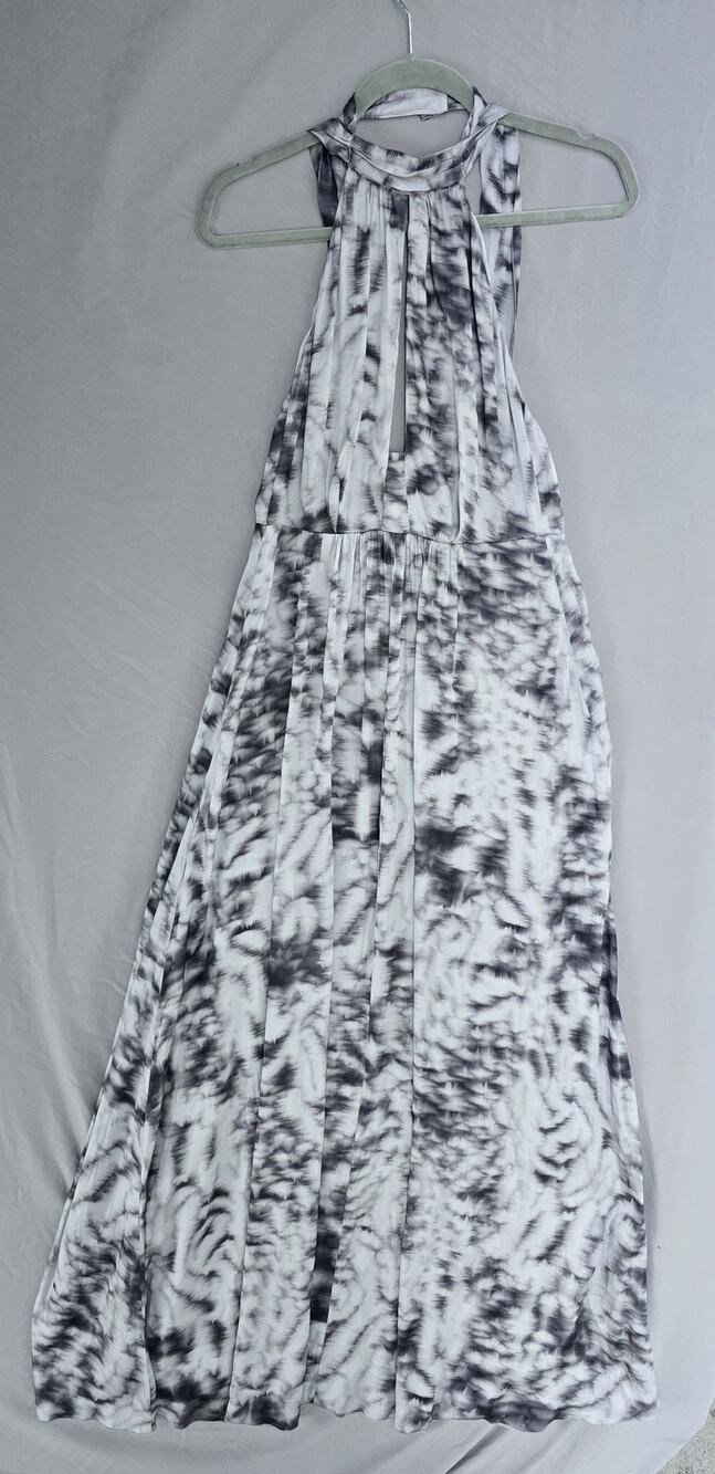 H&M Dress Womens 6 White Tie Dye Halter Pleated Maxi Lined Party Cocktail